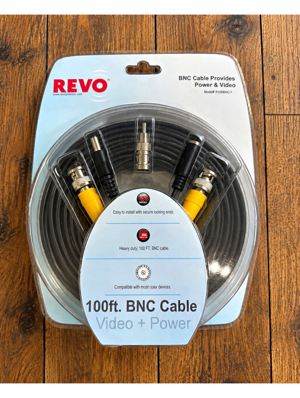 REVO 100ft Dual Power & Video Cable BNC Male + DC Power for CCTV R100BNC-1